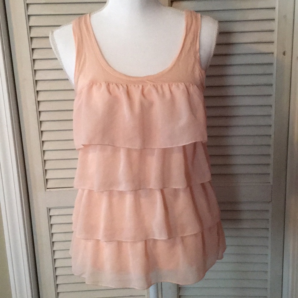 H&M Peach Tiered Ruffle Chiffon Tank Top XS